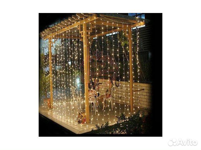 Гирлянда штора 3х2 желтая, синяя, белая