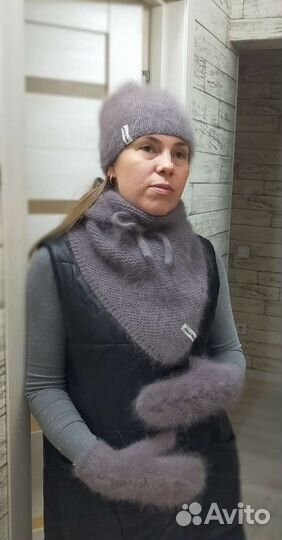 Комплект шапка, бактус и варежки