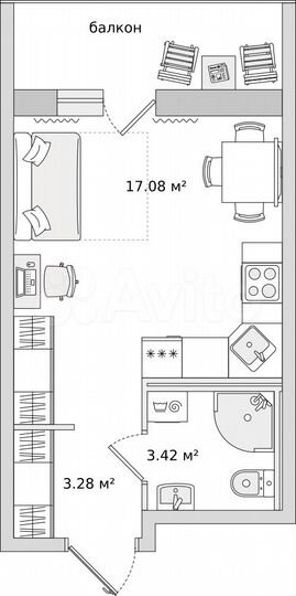 Квартира-студия, 28,5 м², 3/22 эт.