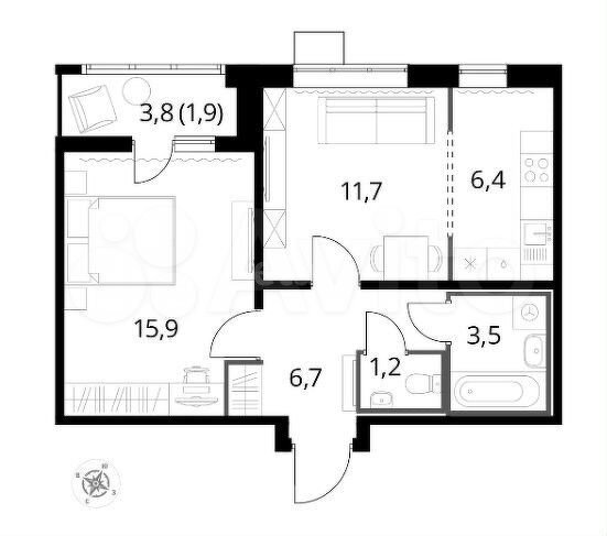2-к. квартира, 47,3 м², 17/24 эт.