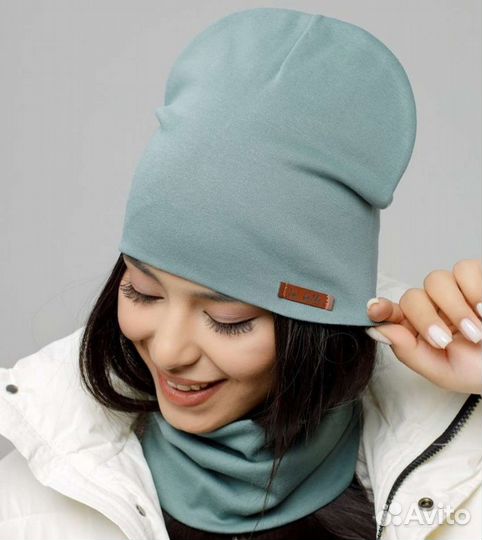 Шапка женская бини со снудом