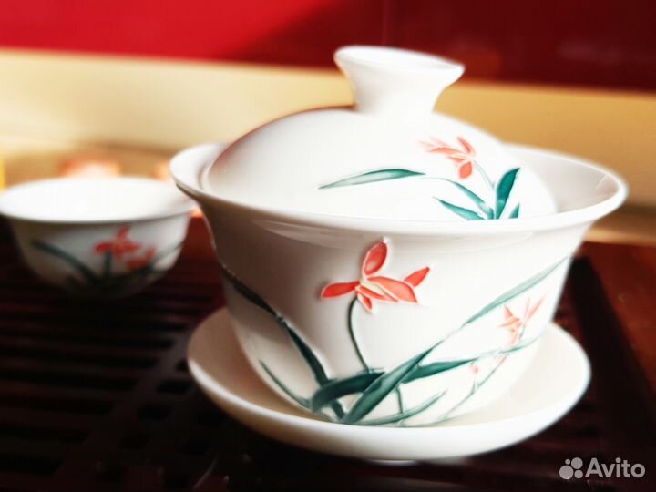 Гайвань и пиалы для чайной церемонии,набор,фарф