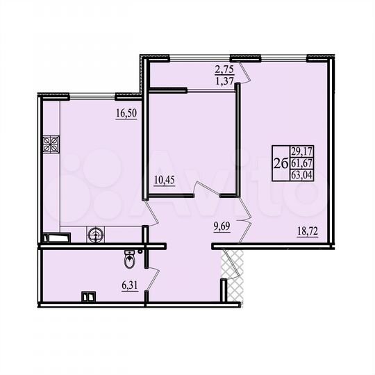 2-к. квартира, 62,7 м², 5/10 эт.