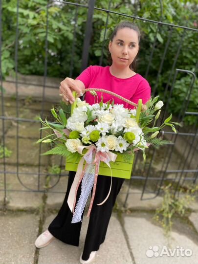 Ящик с цветами, композиция цветочная