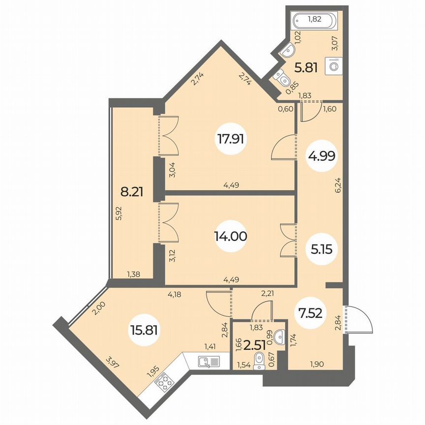 2-к. квартира, 77 м², 3/24 эт.