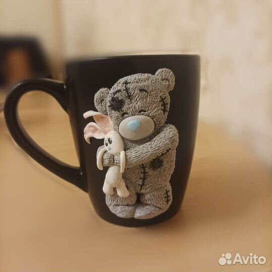 Кружка с декором из полимерной глины мишка Тедди