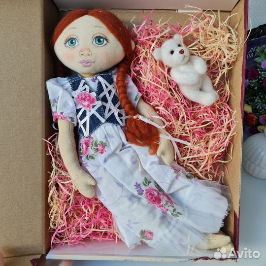 Авторская кукла ручной работы 35 см с мишкой тедди
