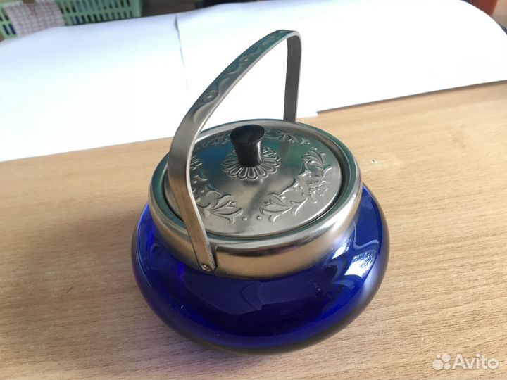 Сахарница конфетница, кобальтовое стекло СССР