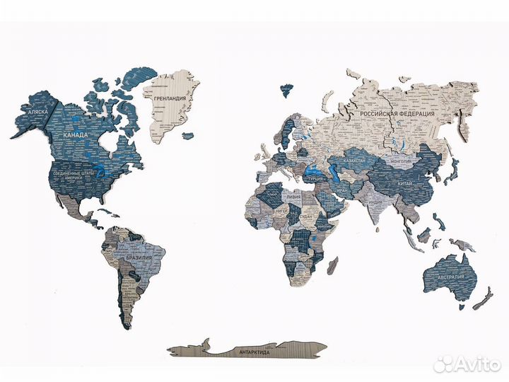 Деревянная карта мира 3D настенная, Балаково