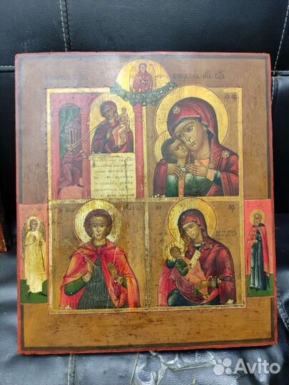 Старинная Четырехчастная икона Богородицы