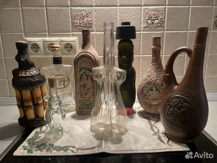 Бутылки декоративные коллекционные, глиняные