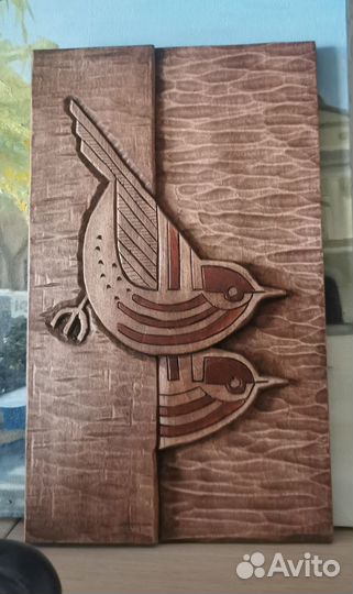 Картина панно из дерева Птички