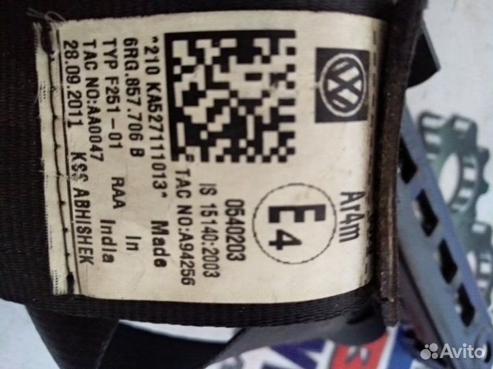 Ремень безопасности правый Volkswagen Polo седан