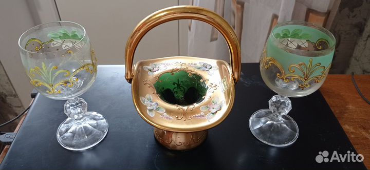 Ваза цветное стекло богемия