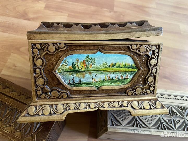 Деревянная резная шкатулка с росписью 50-60 годы