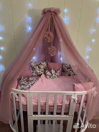 Детская кроватка круглая с матрасом