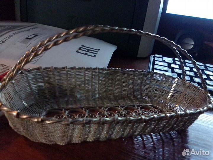 Конфетница из плетеного мельхиора с ручками СССР