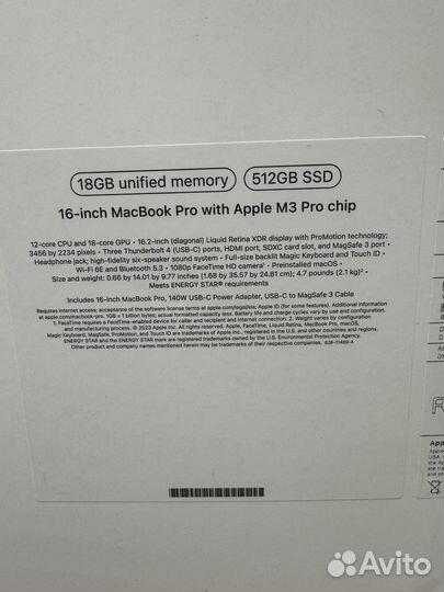 Apple macbook pro 16 M3 18 512