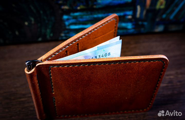 Зажим для купюр и карт из натуральной кожи