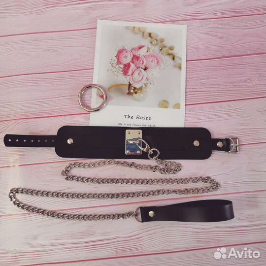 Ошейник с поводком из натуральной кожи