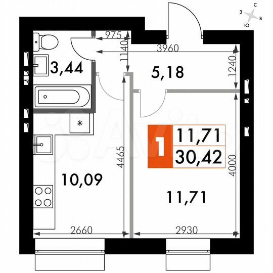 1-к. квартира, 30,4 м², 4/4 эт.