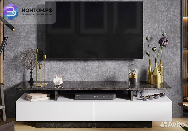 Тумба под тв Монтана тип 1 белый / ателье темный г