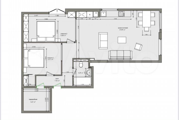 3-к. квартира, 84 м², 1/5 эт.