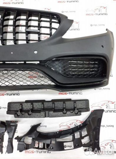 Бампер C63 с решеткой GT AMG на W205 13-18г Black