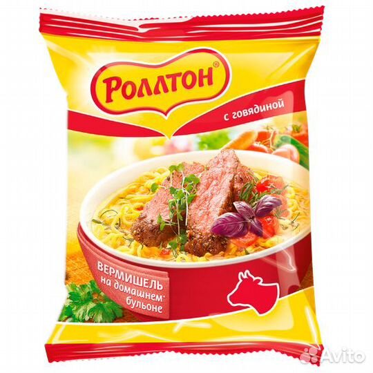 Вермишель Роллтон на домашнем бульоне с Говядиной