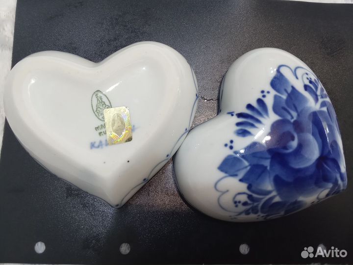 Шкатулка сердце Гжель