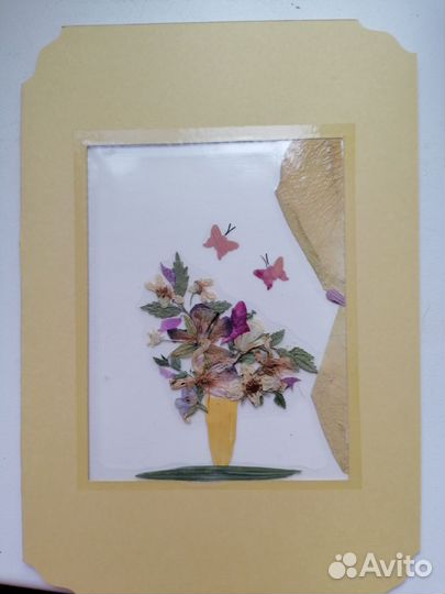 Открытка из сухоцветов ручной работы на 8 марта