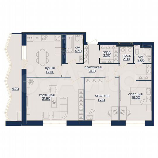 3-к. квартира, 87,1 м², 2/24 эт.