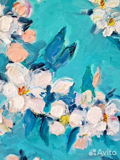 Интерьерная картина маслом Цветы текстурная