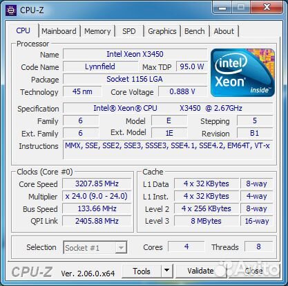 1156 Intel Xeon X3450 / 8 потоков до 3.2ghz