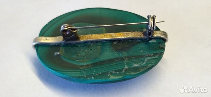 Брошь. малахит+мельхиор СССР. натуральный камень