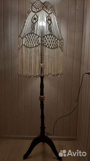 Торшер старинный. Абажур макраме. Ручная работа