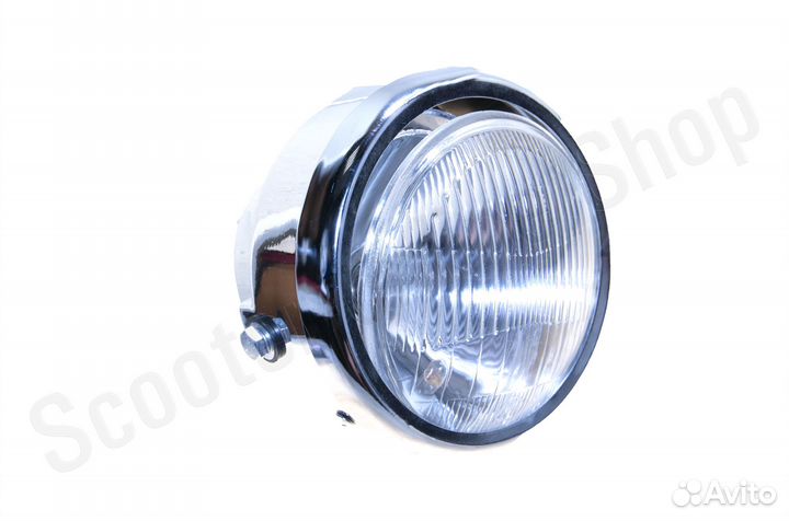 Фара в сборе круглая черная хром ободок мопед две