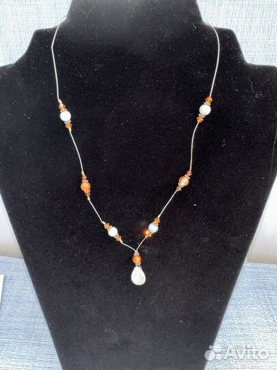 Колье на леске камни застежка серебро 925 винтаж