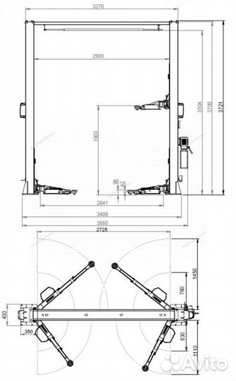 Подъемник 2х стоечный 4т. с верхней синхронизацией