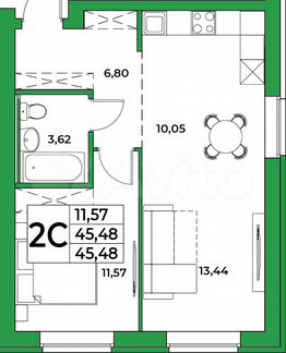 1-к. квартира, 45,5 м², 1/9 эт.