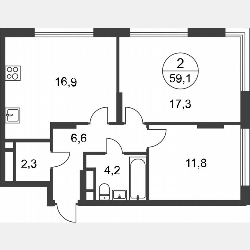 2-к. квартира, 59,1 м², 14/17 эт.