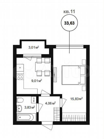 1-к. квартира, 35,6 м², 3/4 эт.
