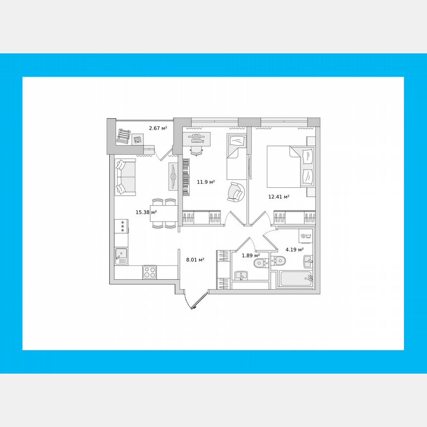 2-к. квартира, 54,2 м², 19/21 эт.