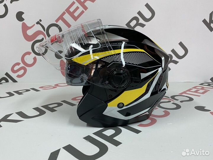 Шлем открытый со стеклом racer 708 черный/желтый M