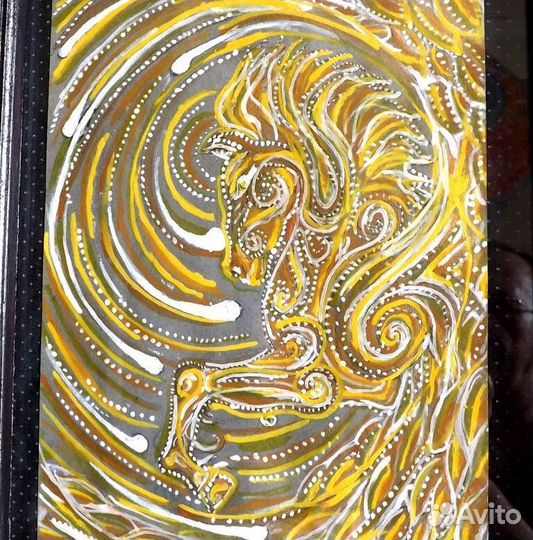 Картина, арт, акрил, А4, Золотой Конь