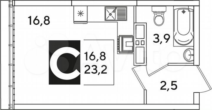 Квартира-студия, 23,2 м², 16/16 эт.