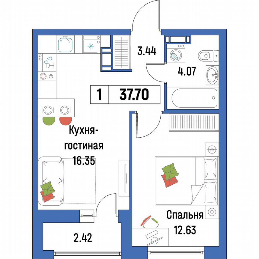 1-к. квартира, 37,7 м², 15/16 эт.
