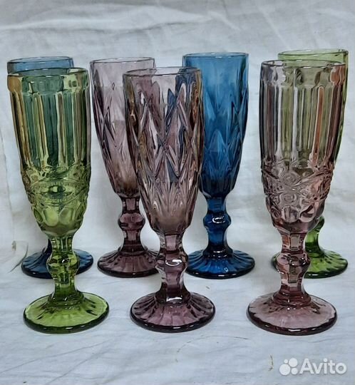 Бокалы,фужеры для шампанского цветное стекло