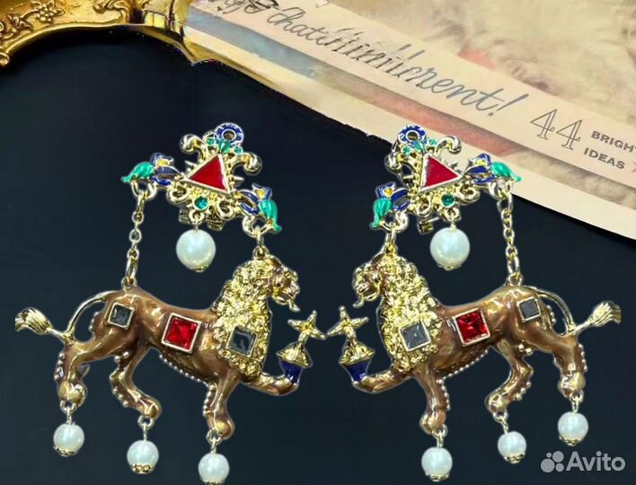 Серьги в стиле Барокко, Бижутерия Люкс от KJL, лев