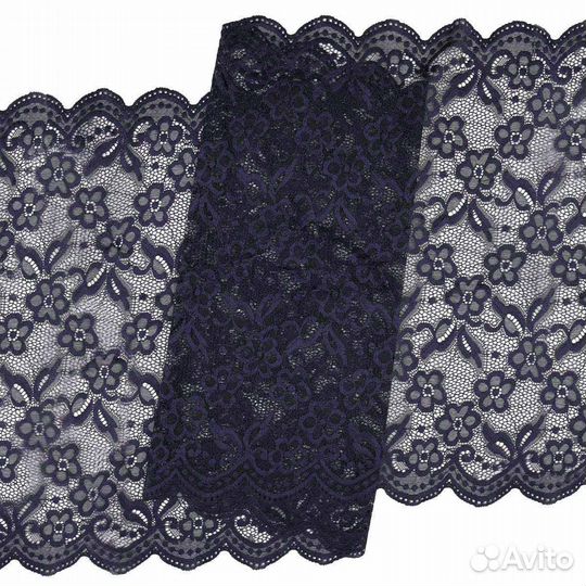 Кружево эластичное 40см*3,4м (+/ 5см), цвет темно-синий
